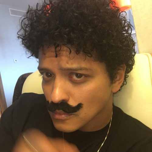 bruno mars mustache with curly hairstyle