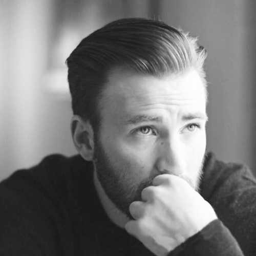 chris evans haircut side part hairstyle slick back