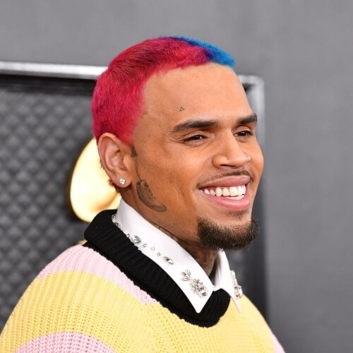 chris brown new funky rainbow colored hairstyle