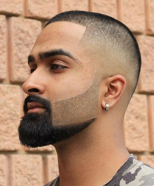 bald fade beard design haircut high buzz cut hairstyle