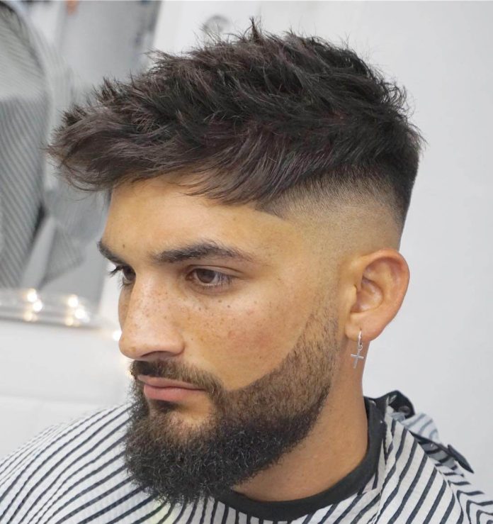 vargasbarbercutz short spiky messy hair with beard style undercut fade