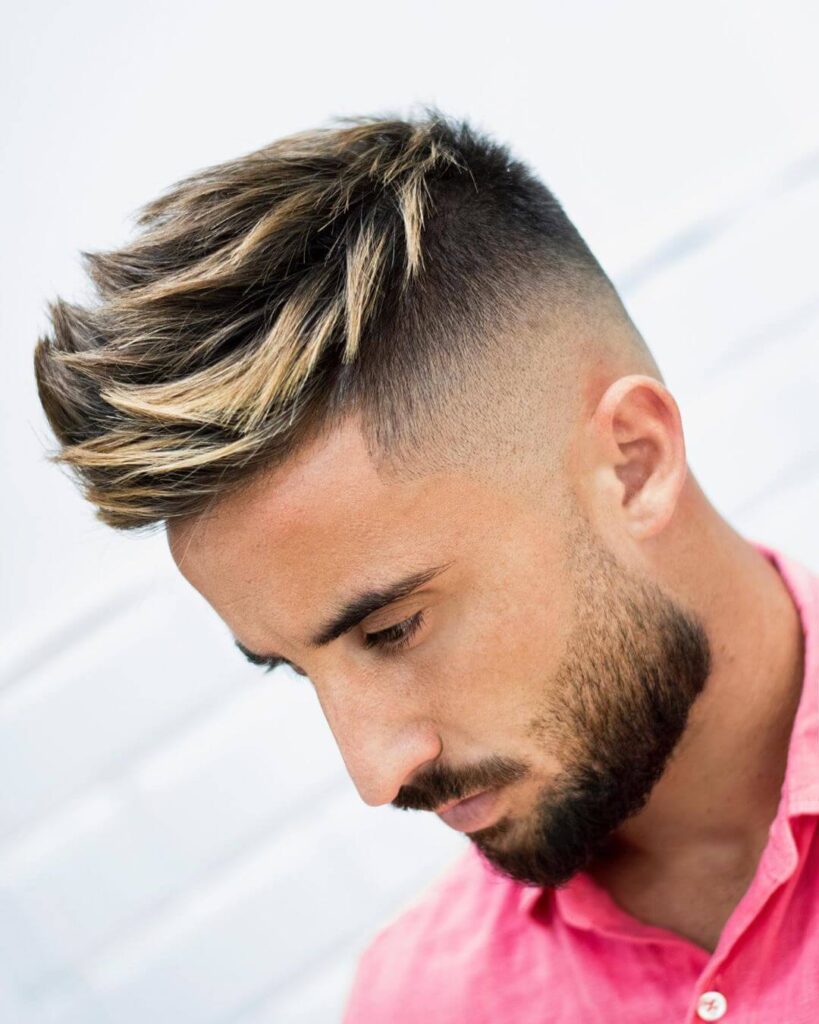 javi_thebarber_ high textured highlighted spikes fade mid skin