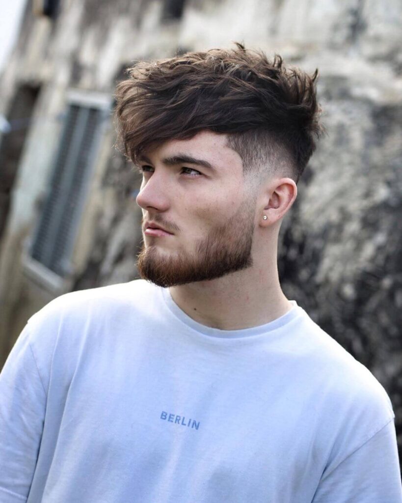 ryancullenhair long hair style messy hair with side part mid fade new