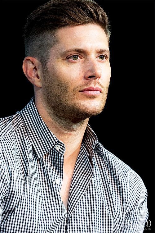 Jensen Ackles side part high fade haircut