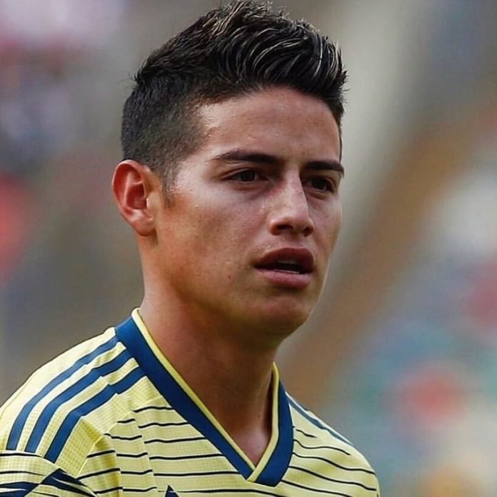 james rodriguez short spiky side part fade hairstyle.