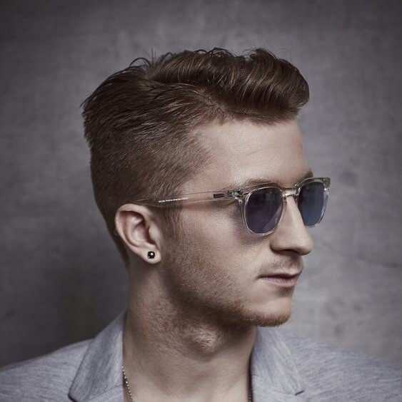 marco reus gentleman style side part low fade cut